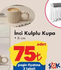 KERAMİKA İNCİ KULPLU KUPA 8 CM